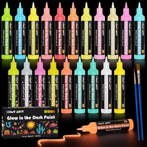 HOMY ARTY Glow in the Dark Fabric Paint 20 Colors 1 floz Each 3D LongLasting Luminous Glow Acrylic Paint for TShirt Canvas Art Supplies DIY Decoration