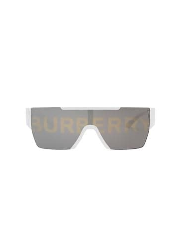 Burberry BE 4291 3007/H White Plastic Rectangle Sunglasses Silver Burberry Logo Lens