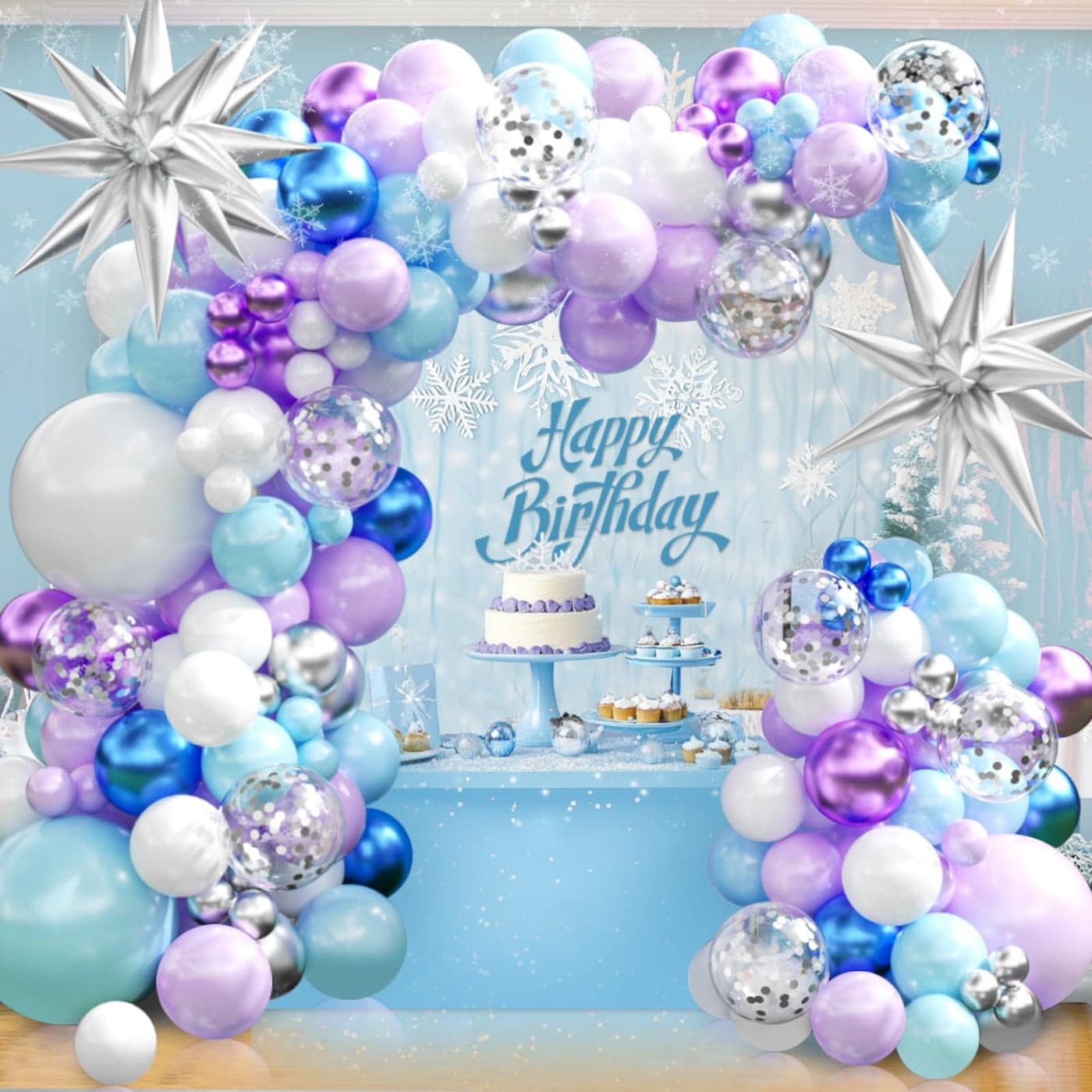 Frozen Balloons Arch Kit, Frozen Birthday Party Decorations with Purple Blue Silver White Balloons, Frozen Balloon Garland for Princess Birthday Girls Birthday Winter Wonderland Party Decorations