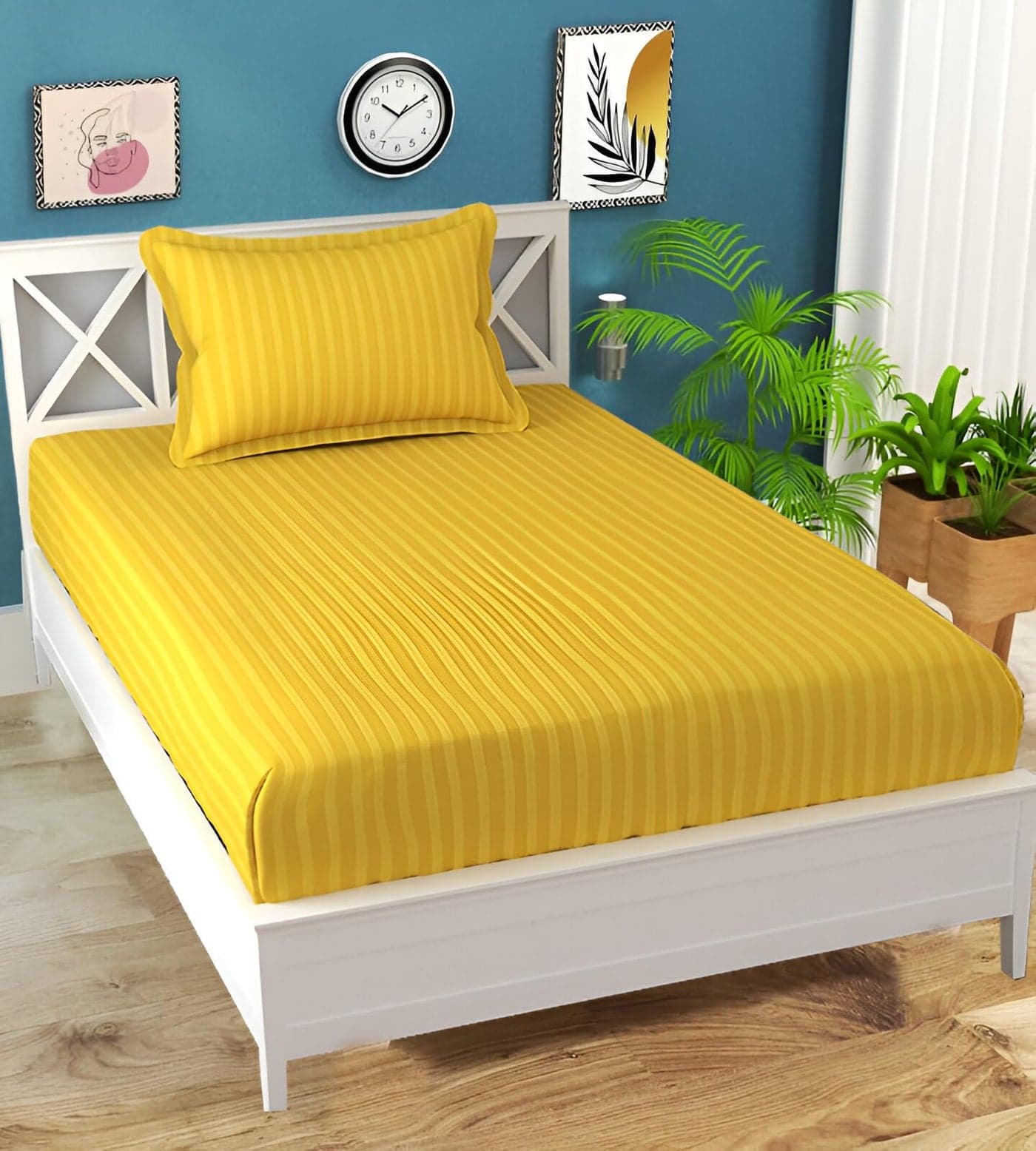 STARNSTYLE 220 Glace Cotton 1 Single Bedsheet with 1 Pillow Cover (90X60 Inch) Yellow