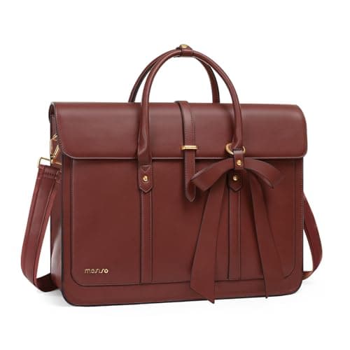 MOSISO Laptop Bag for Women 17 inch PU Leather Laptop Shoulder Bags Convertible Backpack 173 inch Messenger Bags Casual Handbag Work Briefcase Travel Computer Bag with Bowknot Brown