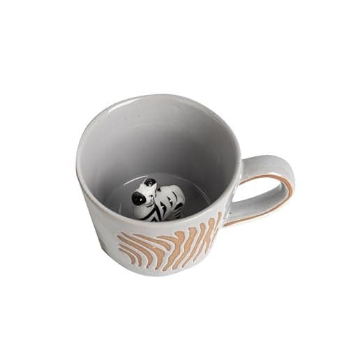 DIHOclub Zebra Coffee Cup Ceramic 3D Wild Animal Inside Mug,Cute Cartoon Handmade Figurine Mugs,Holiday and Birthday Gift for Coffee Milk Tea Lovers,12 OZ(White Zebra)