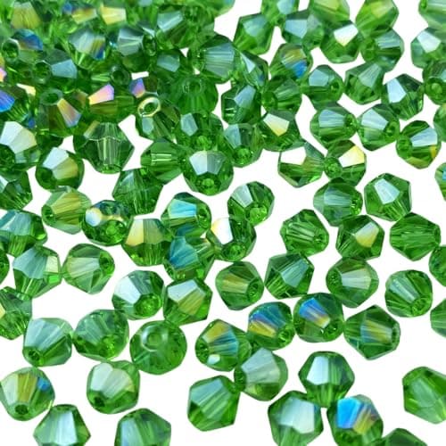 Xinhongo 400pcs Bicone Crystal Beads 4mm Crystal Glass Faceted Beads for Necklace Bracelet Earrings DIY Jewelry Crafts Making SuppliesGrass Green AB