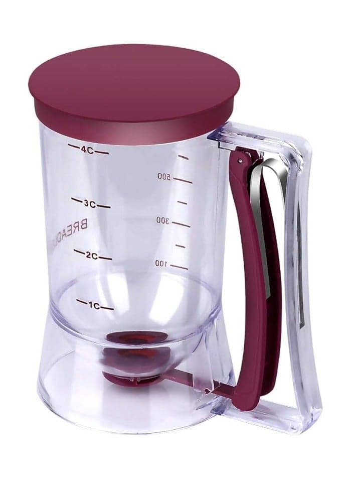 Pancake Batter Dispenser - Kitchen Must Have Tool for Perfect Pancakes, Cupcake, Waffle, Muffin Mix, Cake Crepe - Easy Pour Baking Supplies for Griddle - Pancake Maker with Measuring Label