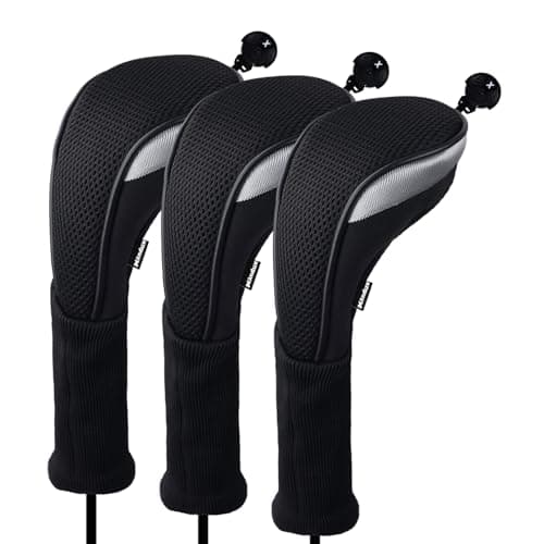 Andux 3pcs/Pack Long Neck Golf Hybrid Club Head Covers Dial No. Tag CTMT-02 Black