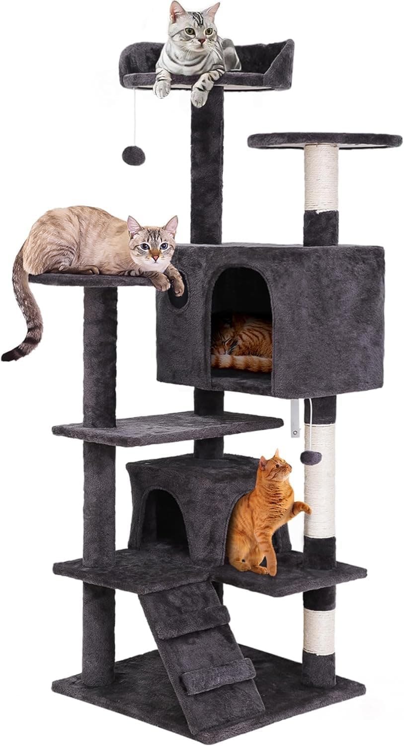 54 in Cat Tree Cat Tower for Indoor Cats Plush Cat Condo MultiLevel Cat Furniture with Scratching Post Jumping Platform Cat Play House Activity Center