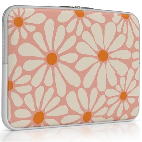 iCasso Laptop Sleeve 13 inch for MacBook Air 13-13.6 inch, Chic MacBook Neo/Pro 13 inch case, Slim Protective Travel Carrying Case for MacBook Pro 14 inch, Chromebook, HP, Dell, Orange Daisy
