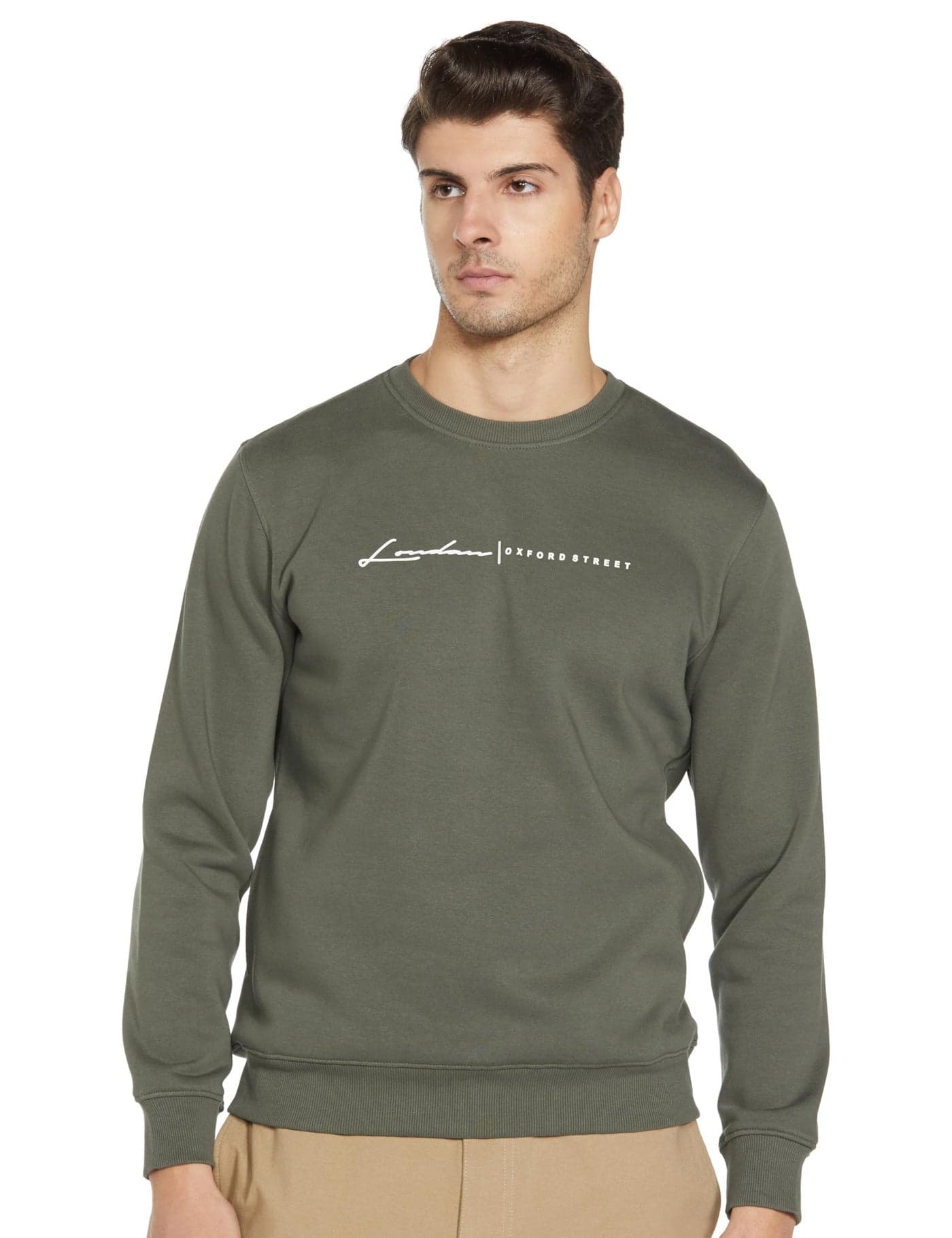 Qube By Fort Collins Men's Cotton Crew Neck Sweatshirt Green