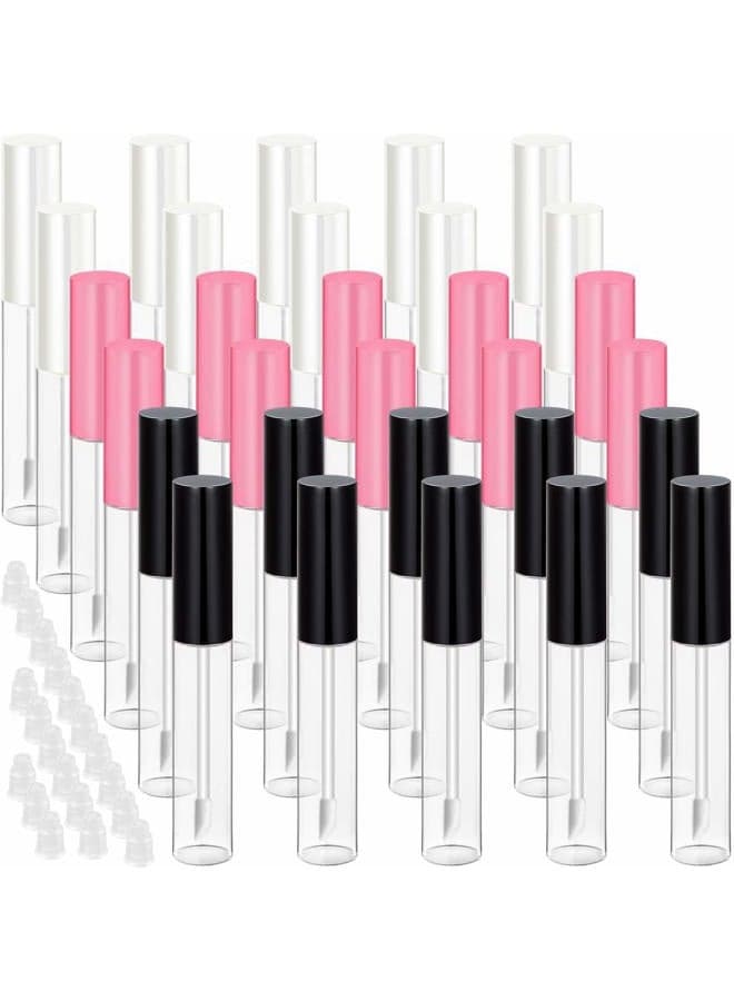 30 Piece Lip Gloss Tube 10 ml Empty Refillable Lip Balm Bottle Clear Plastic Gloss Container Reusable Lipstick Bottle with Rubber Insert for Lipstick(Pink, Black, White)