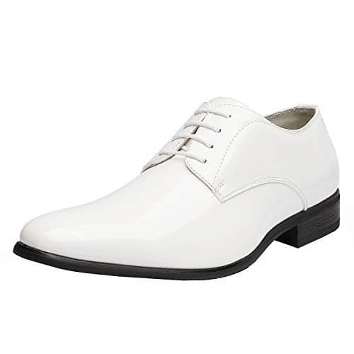 Bruno Marc Men's Faux Patent Leather Tuxedo Dress Shoes Classic Lace-up Formal Oxford,Size 8,White,CEREMONY-06