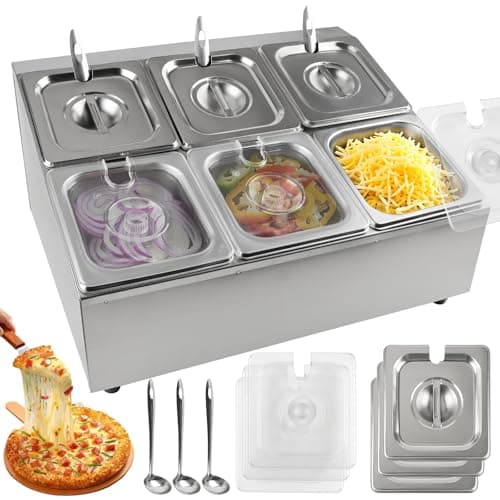 Lanstics Pizza Topping Station Pizza Storage Container Topping containers with Lids Spoon Condiment Organizers Buffet Containers Set for Restaurant Pizza Sauce Jam Fruit Ingredient Pantry (8 Pans)
