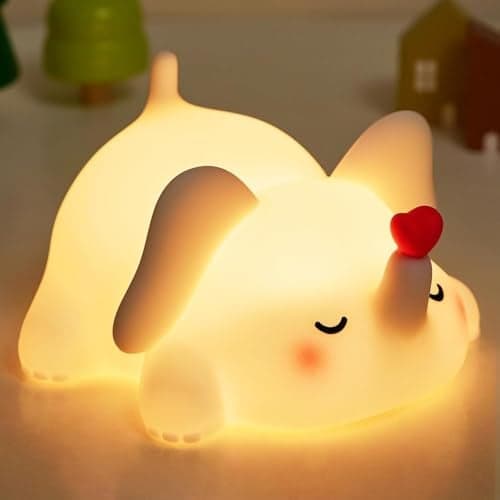 DIKUJI ENTERPRISE Cute Night Light for Kids,Nursery Silicone Night Light, LED Lamp,Room Decor, Gifts for Toddler Children Teenage Girls Valentine's Day (Elephant Night Lamp), Off-White