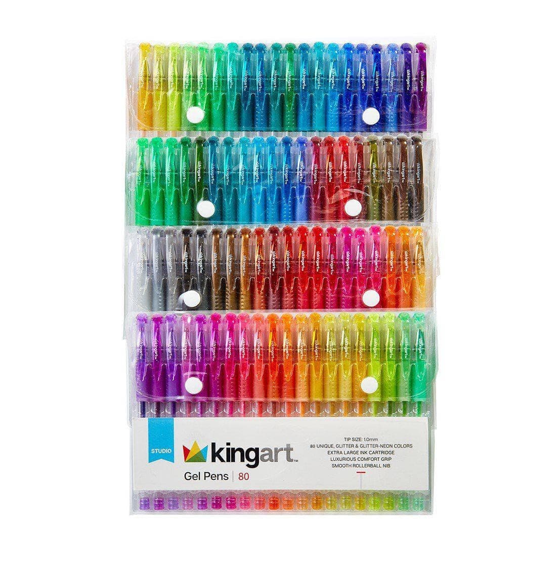 KINGART 40080 GLITTER Rollerball GEL PENS 80 Sparkling Colors with SoftGrip Comfort XL Ink Cartridge For Coloring Doodling Scrapbooking Journaling and General Use All Ages 80 Pens