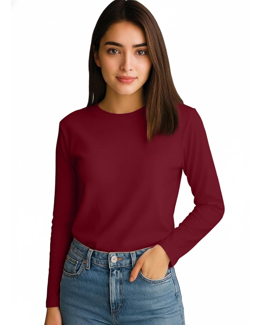 JUNEBERRY® Pure Cotton Round Neck Regular Fit Core Fashion Solid Full Sleeve T-Shirt for Women & Girls (JB_FS_REG_MRN_L) Maroon