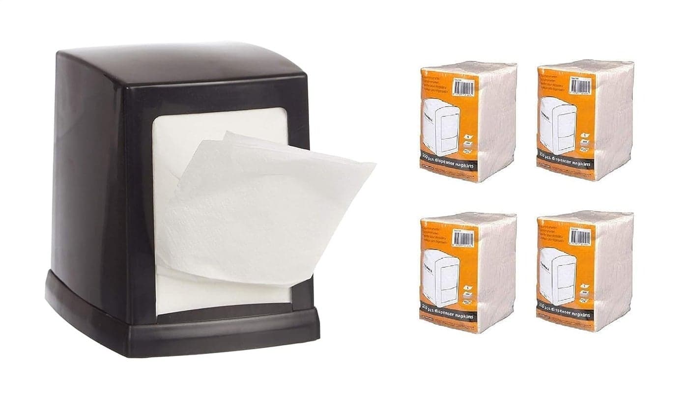KR STORE Double Side Cube Table Top Tissue Dispenser with LFold 400 Pcs Tissue Paper Refill Black