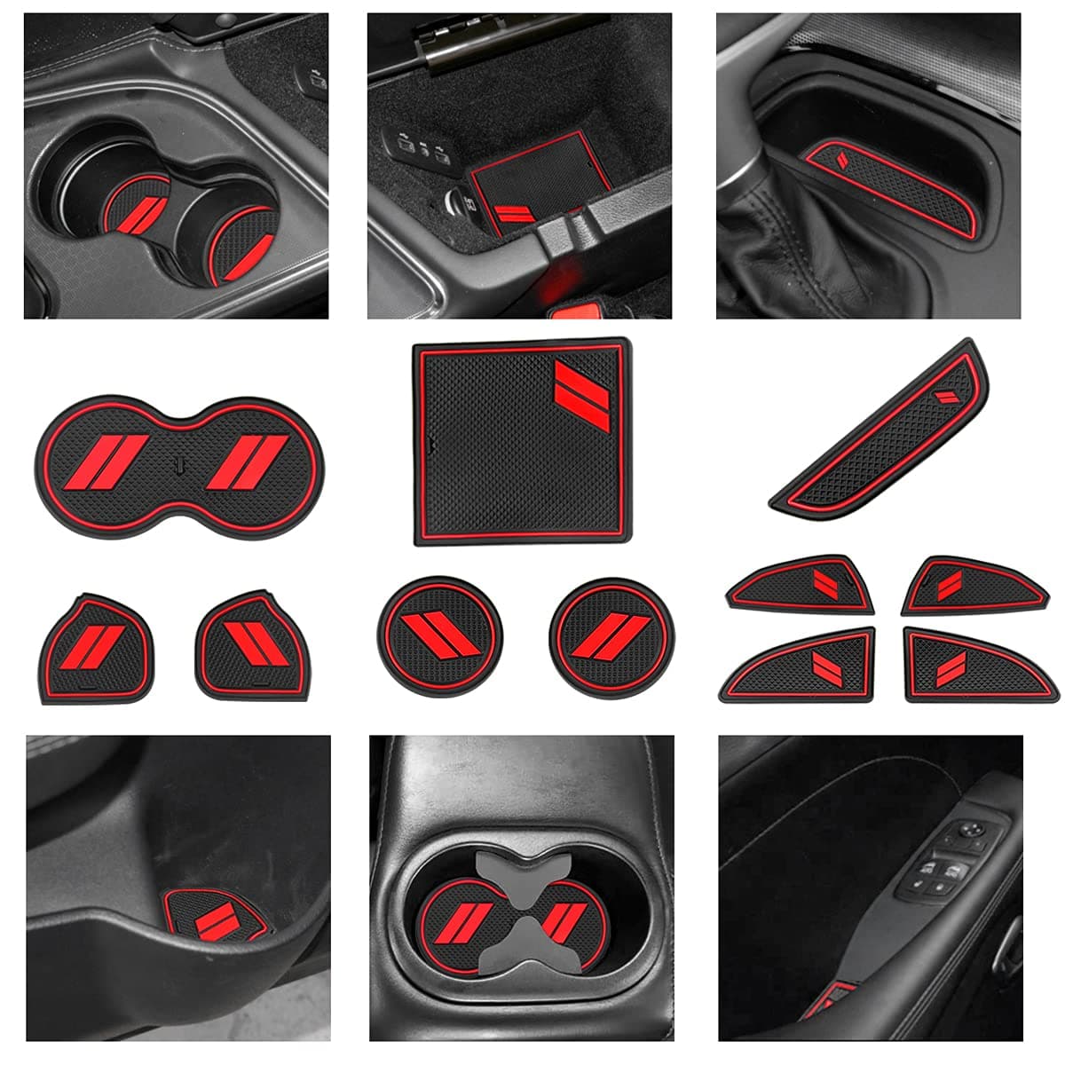 AntiDust Trim Mats Fit for 20152020 Dodge Challenger Custom Interior Shifter Liner for Cup Holder Insert Door Pocket Center Console11pcs Red