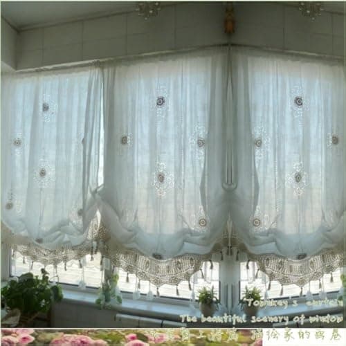 FADFAY Pastoral Style Adjustable Balloon Curtain Living Room Shade Curtain for Living Room Set,Off-White,1 Panel
