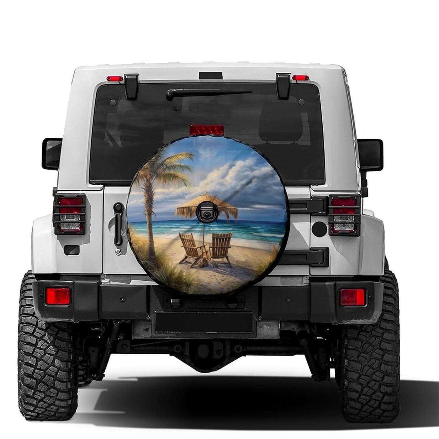 Foruidea Beautiful Beach Palm Trees Spare Tire Cover with Backup Camera Hole Wheel Tire Cover Fit Trailer RV SUV and Many Vehicle 18inch