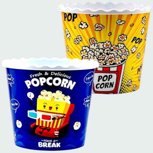 ONONEXPRESS Modern Style Reusable Plastic Popcorn Box/Popcorn Containers/Popcorn Bowls Set for Movie Theater Night - (BPA Free - 6 Pack - 75 oz) (Popcorn Mix A)