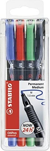 OHP Pen STABILO OHP Pen Permanent Medium Wallet of 4 Assorted Colours