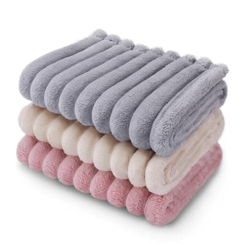 LINENLUX 1 Pack 3 Soft Fleece Dog Blanket for Pet Washable Warm Cat Puppy Fluffy Calming Flannel BeigePinkGrey Small