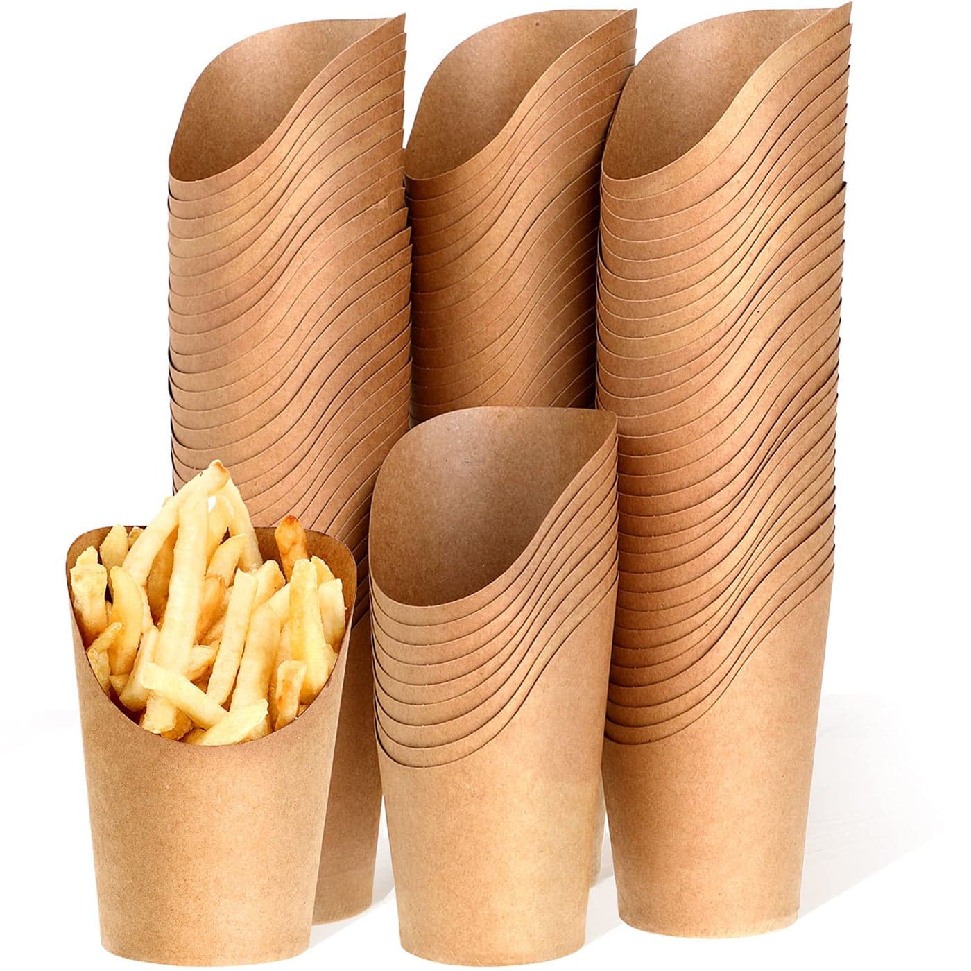 Disposable French Fries Holder 14 oz Take out Party Baking Supplies Waffle Paper Popcorn Sandwich Ice Cream Holder Cup Kraft Paper Container for Wedding Party Food Cones Brown100 Pieces