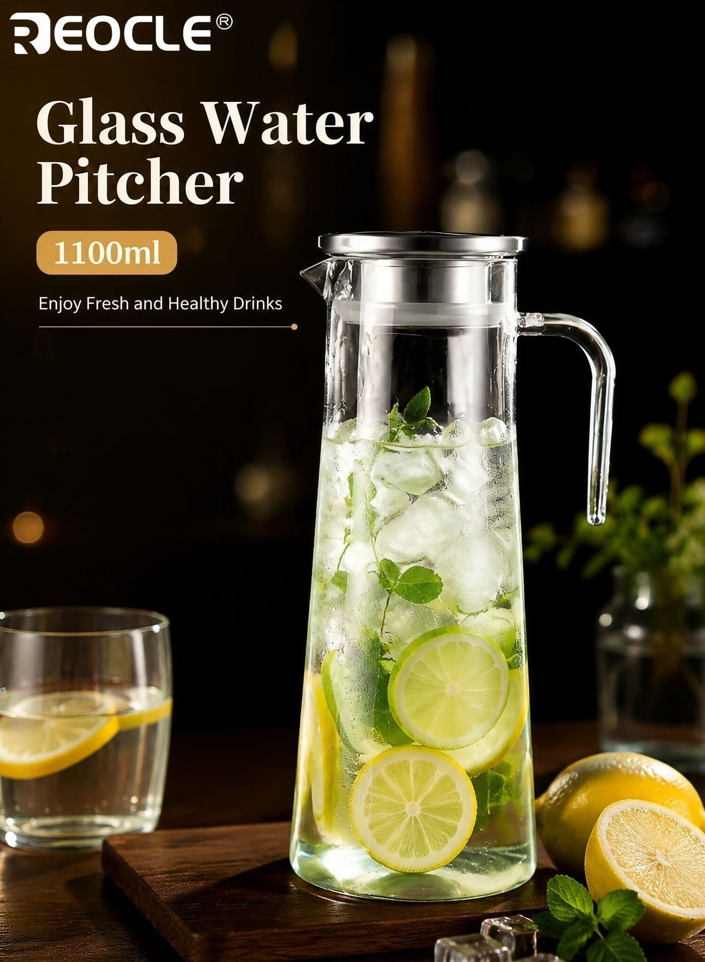 1100ml Glass Pitcher with Lid 37 Oz Easy Clean and Heat Resistance Borosilicate Glass Jug Glass Juice Jug for Hot or Cold Water Milk Ice Tea and Juice Beverage
