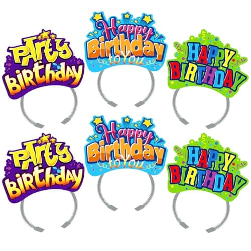 KKBES 24 Pack Birthday Hats Happy Birthday Headbands for Party Supplies 3 Patterns