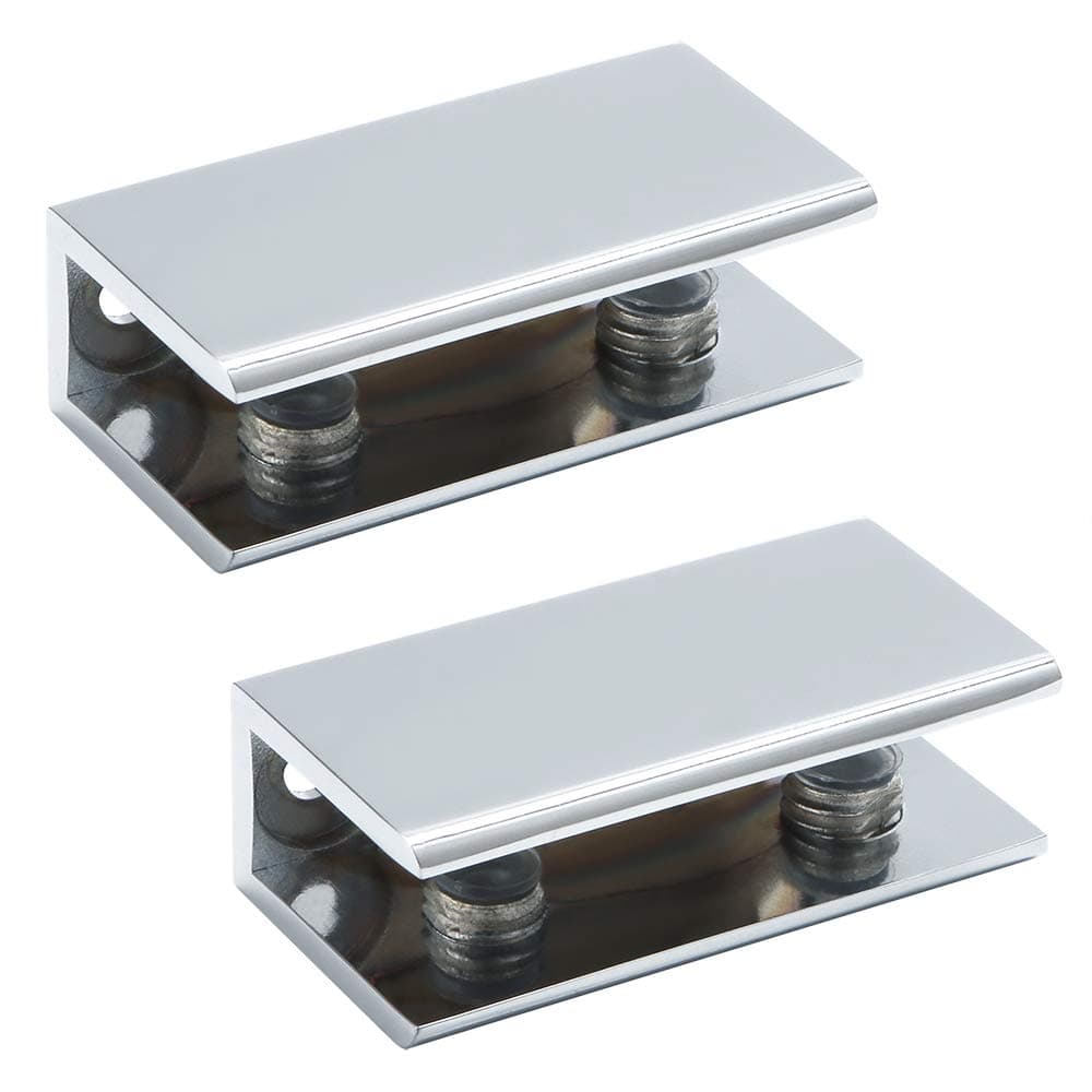 Alise Glass Shelf Bracket Adjustable Shower BracketsHeavy Duty Rectangle Clamp Holder for 1012mm Glass ShelvesWall Mount Clamps Clip Support Hardware Replacement PartsPolished Chrome 2 Pcs