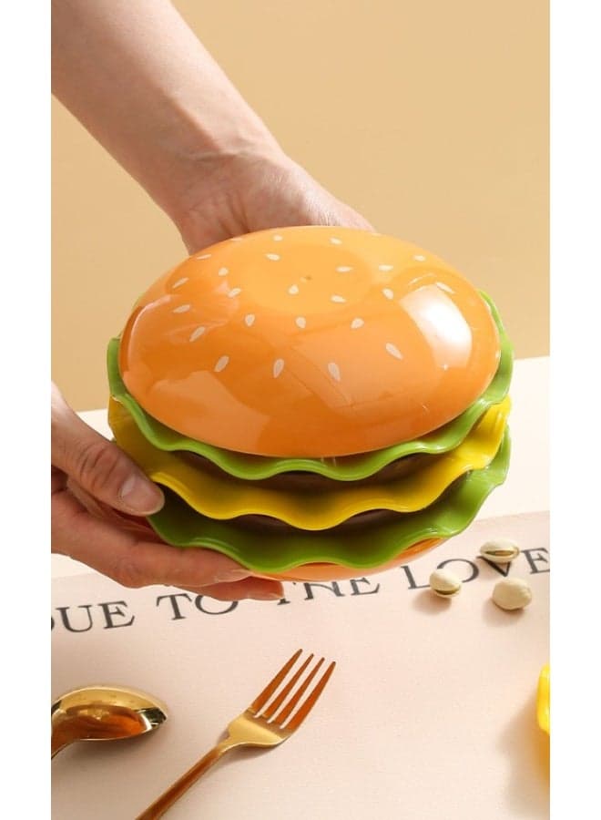 7-Piece Hamburger-Shaped Bone Plate Set - Fun & Colorful Kids Tableware For Salads, Desserts & Snacks | Made Of Vibrant Food-Safe PP Material | Stackable Space-Saving Design For Easy Storage | Stimulates Children's Appetite With Playful Food-Shaped Dishes