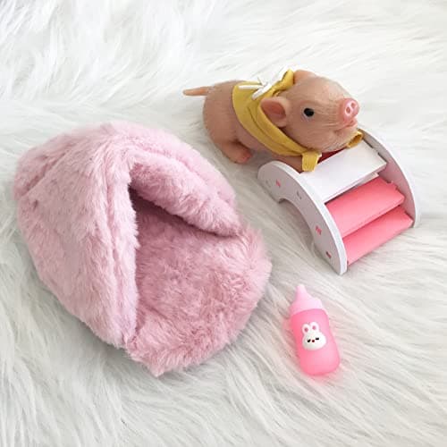 VOLOBE 5 Inches Silicone Piglet Soft Mini Realistic Piggy Toy Gift Box with Silicone Piglet Accessories Kids Lifelike Reborn DollDora