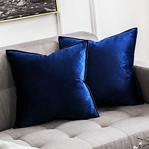 Khooti Decorative Velvet Square Cushion Cover Throw Pillow Cover for Living Room Couch Diwan Single Seater Sofa, Colourful Modern Small 10 x 10 Inches / 25 x 25 cm (Colour - Blue)(Set of 2 Pieces) C2-200 TC