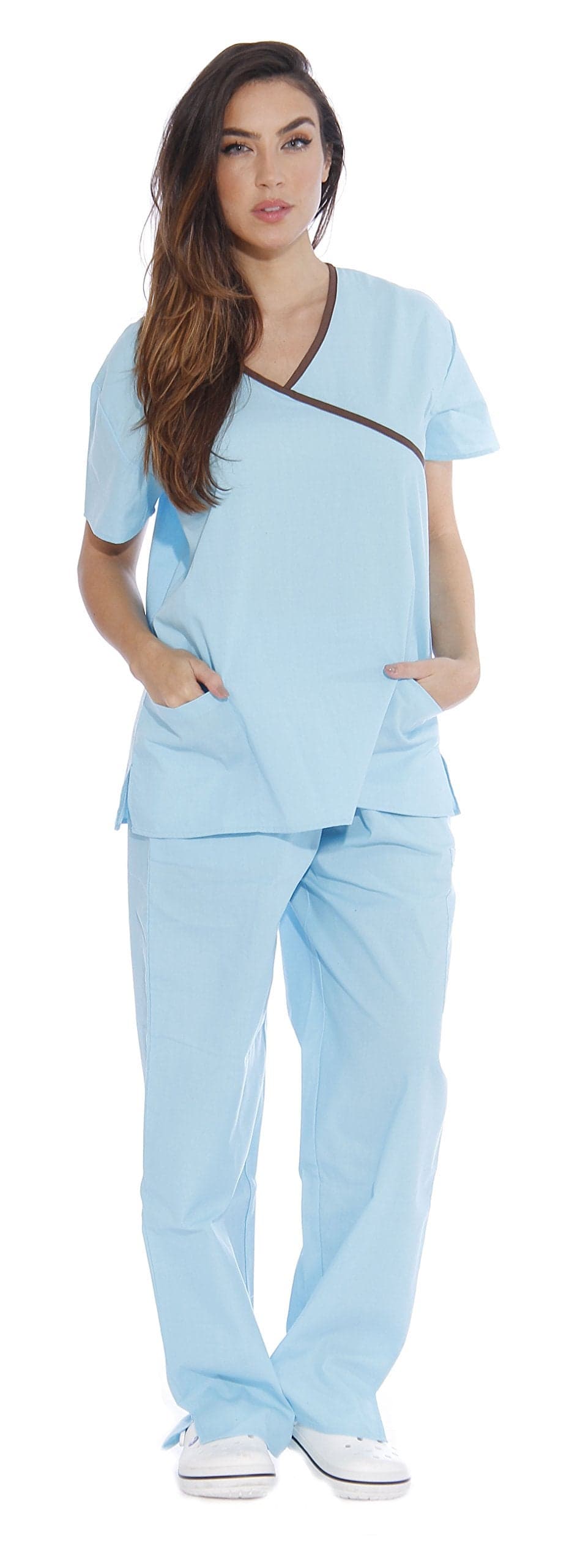11149W Just Love Women's Scrub Sets / Medical Scrubs / Nursing Scrubs - M, Aqua with Chocolate Trim,Aqua With Chocolate Trim,Medium