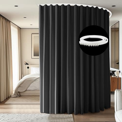 cbsroro Room Divider Curtains Ceiling Mounted Track Sets Extra Wide Blackout Curtain Flexible Tracks for Bedroom Privacy Partition Separator 1 Panel Black Drape and White Rail W83 x H7ft