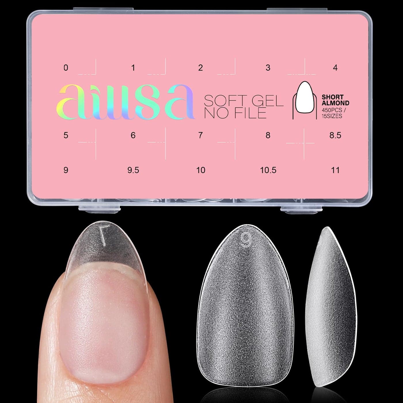 AILLSA Short Almond Nail Tips 450PCS Acrylic Gel Doublesided Matte Clear PreBuff Gel Nail Tips No Need Base Coat Press on Nails Tips for Extension 15 Sizes