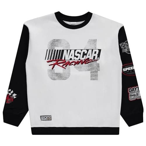 NASCAR Vintage Daytona 500 Sweatshirt Racing Mens Embroidered Chenille Crewneck Sweatshirt (White Black, Medium)