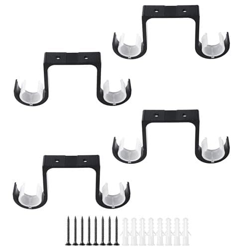 AddGrace Heavy Duty Double Curtain Rod Holders 4 Pack-Ceiling Curtain Rod Brackets Drilled Aluminum Alloy for Bedroom Living Room(Black)