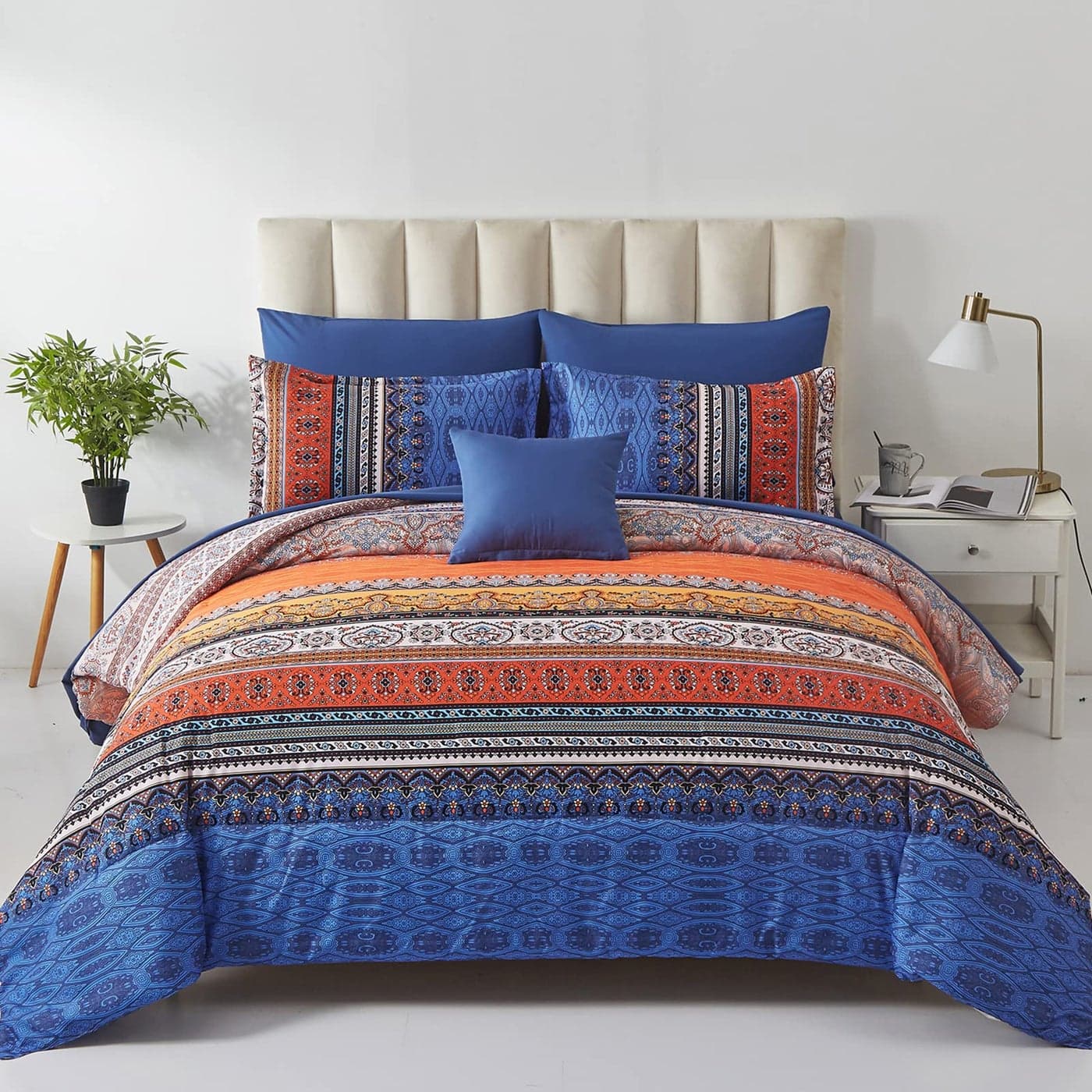 Boho Comforter Set Queen Size 8 Piece Bed in a Bag Burnt Orange Paisley Fall Comforter and Sheet Set Bohemian Striped Bedding SetSoft Microfiber Complete Bedding Set