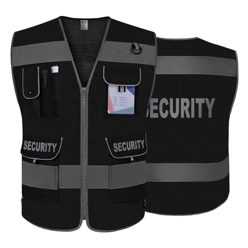 TCCFCCT Mesh Security Vest for Men Women 9 Pockets High Visibility Reflective Safety Vest, Durable Hi Vis Construction Vest with Reinforced Sewing, Meets ANSI/ISEA, (G100S-Black, XL)