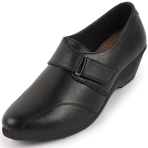 FAUSTO FST FJDWC-7003 BLACK-38 Women's Black Outdoor Fashion Hook and Loop Platform Heel Wedges (5 UK)