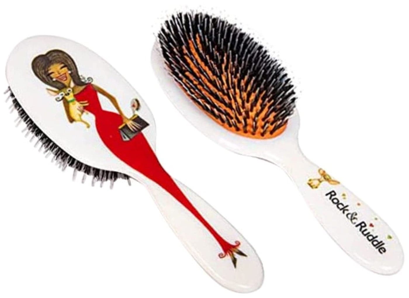 Rock Ruddle Natural Mixed Boar Bristle Hair Brush for Women and Kids Large 21 cm Perfect for Wet or Dry Hair Detangling Smoothing Blowdrying Designed Made in UK Miss Rosanna Design