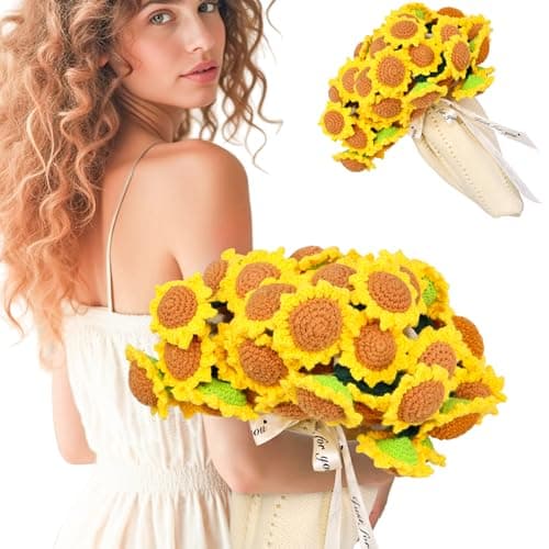 LOKOZ Sunflower Crochet Flower Bouquet Blanket, Knitted Floral Throw Blanket Gifts for Mom Mother's Day, Teacher Appreciation Gifts for Women, Birthday Anniversary Sunflower Home Decor, 43 Inches
