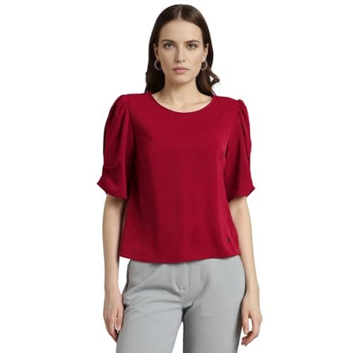 Van Heusen Women's Regular Fit T-Shirt (VWTSURGF147122_Red