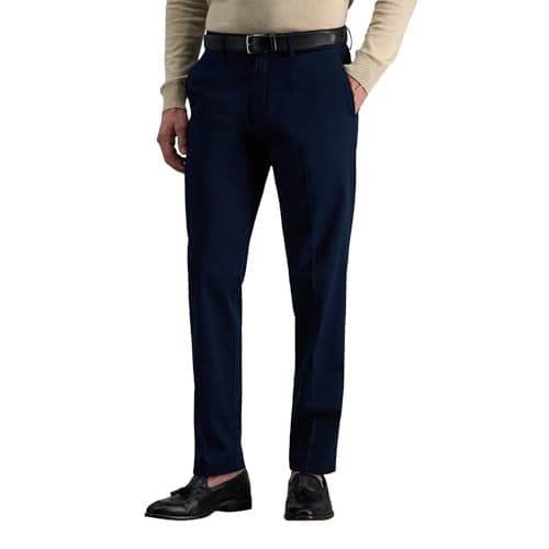 Haggar Men's Premium No Iron Khaki Straight Fit & Slim Fit Flat Front Casual Pant, Dark Navy Blue, 38W x 30L
