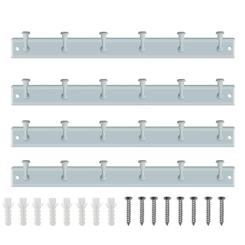 Caneuf Metal 6 Hook DoorWall Cloth Hanger with Screws for Bathroom Kitchen Pack of 4 White