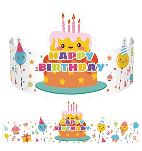 Outus 42 Pack Happy Birthday Crowns for Kids Classroom with Elastic Band for Teachers Students Kindergarten Party Cute Style