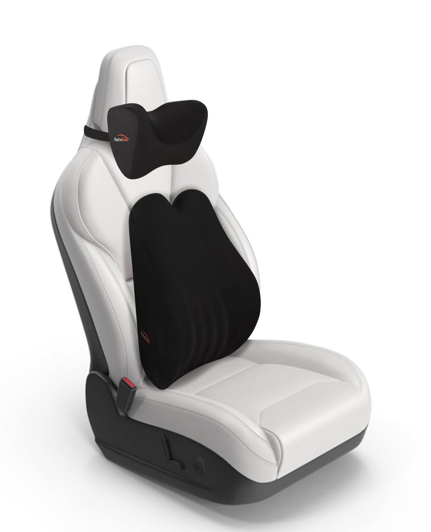 Auto Hub Combo of Car Neckrest Pillow & Backrest Support, Neck Cushion for Neck & Cervical, Car Backrest Cushion for Spine Support- Ultra Soft Memory Foam (Lycra Fabric,2 Unit,Black)