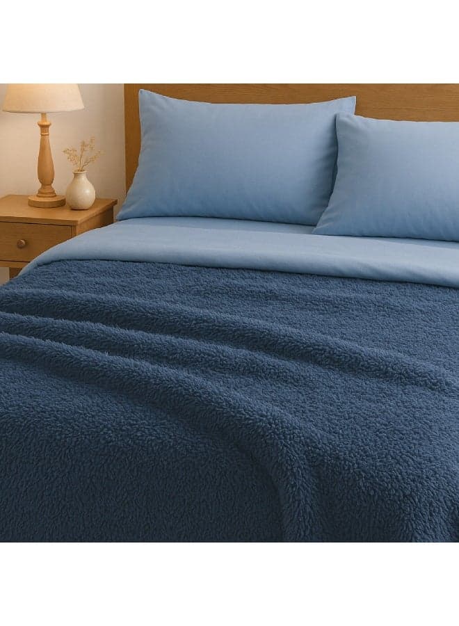 Elega Decor Sherpa Blanket – Single (150x200 cm) – Navy Blue | Ultra-Soft Sherpa Fleece, All-Season Comfort