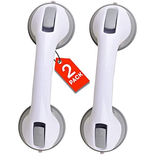 Grab Bars for Bathtubs and Showers, Heavy Duty Shower Handle 2 Pack 12 Inch for Elderly Assistance Products Seniors Suction Cup Removable Handrails Handicap Bath Grip Bathroom Safety Grips No Drilling