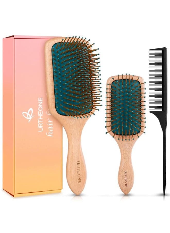 Hair Brush,Hair Brushes for Women Men Kids,Natural Wooden Paddle Detangler Brush and Small Travel Styling Brush Set for Curly Thick Thin Fine Wet Dry Hair Detangling Smoothing Massaging Blowdrying